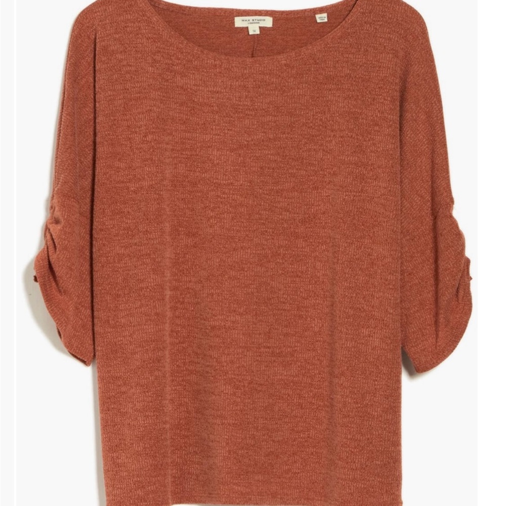 MAX STUDIO Ruched Sleeve Ribbed Top - Picture 3 of 3